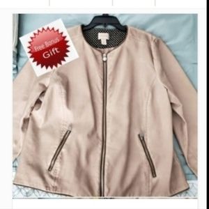 Chico's Women's Zip-Up, Soft Leather, Nude Color, Sz 2 (12/14) Jacket